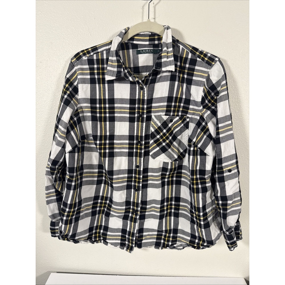 Lauren Ralph Lauren 100% Cotton Plaid Button Up Shirt Women's‎ Size 1X Plus O1